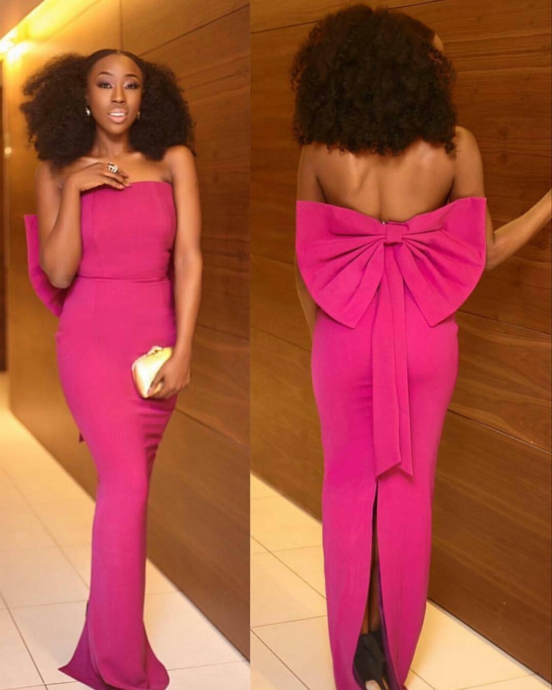 

Fuchsia Straight Black Girls African Prom Dresses Strapless Back Bow Attractive Long Evening Party Dresses Back Slit Cocktail Dress Gowns, Dark red
