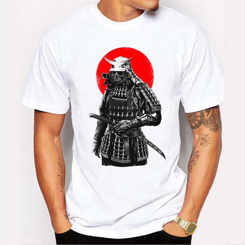 

Newest 2017 men' fashion short sleeve Samurai Warrior t-shirt Harajuku funny tee shirts Hipster O-neck cool tops, White