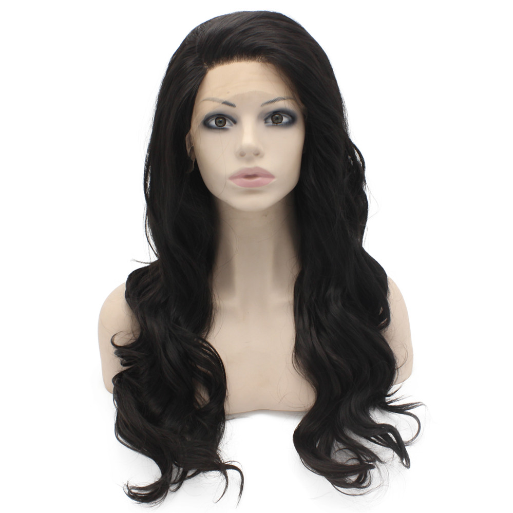 

S07 24" #2 Darkest Brown Heavy Density High Temperature Synthetic Hair Lace Front Wig, Dark brown