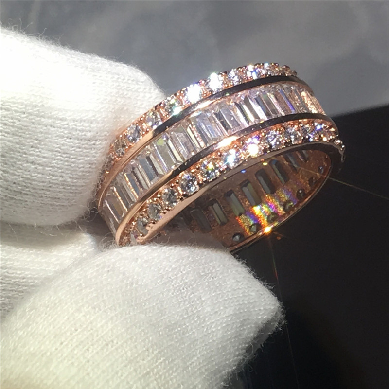 

Romantic ring channel setting princess cut 5A zircon stone Rose gold filled Anniversary wedding band rings for women men Bijoux