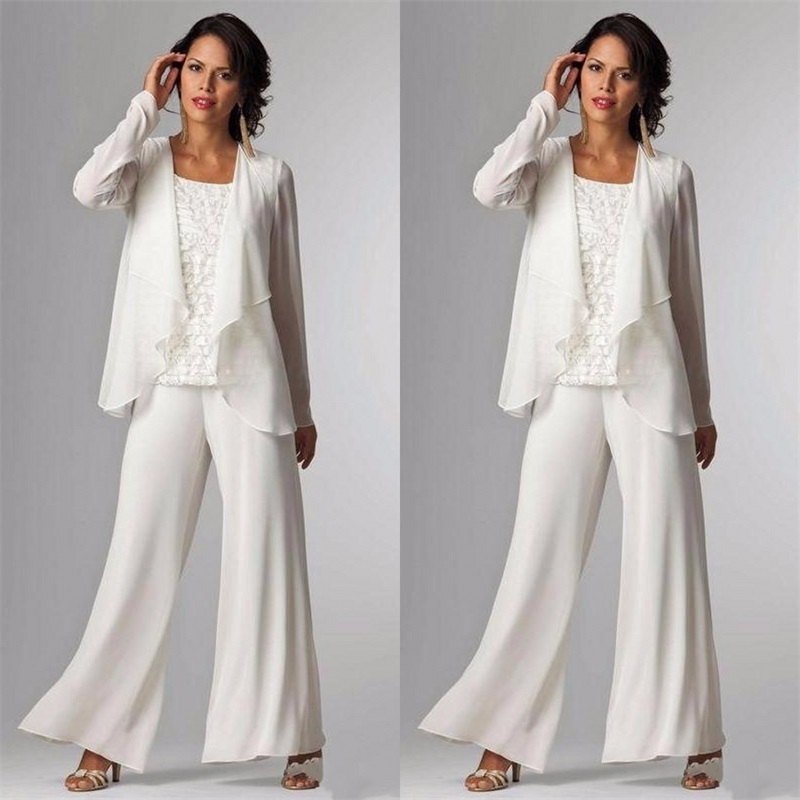 

2021 Elegant Evening Mother of The Bride Dresses Ankle Length Long Sleeve Jackets Lace Pant Suits for Women Mother Groom Plus Size Gowns