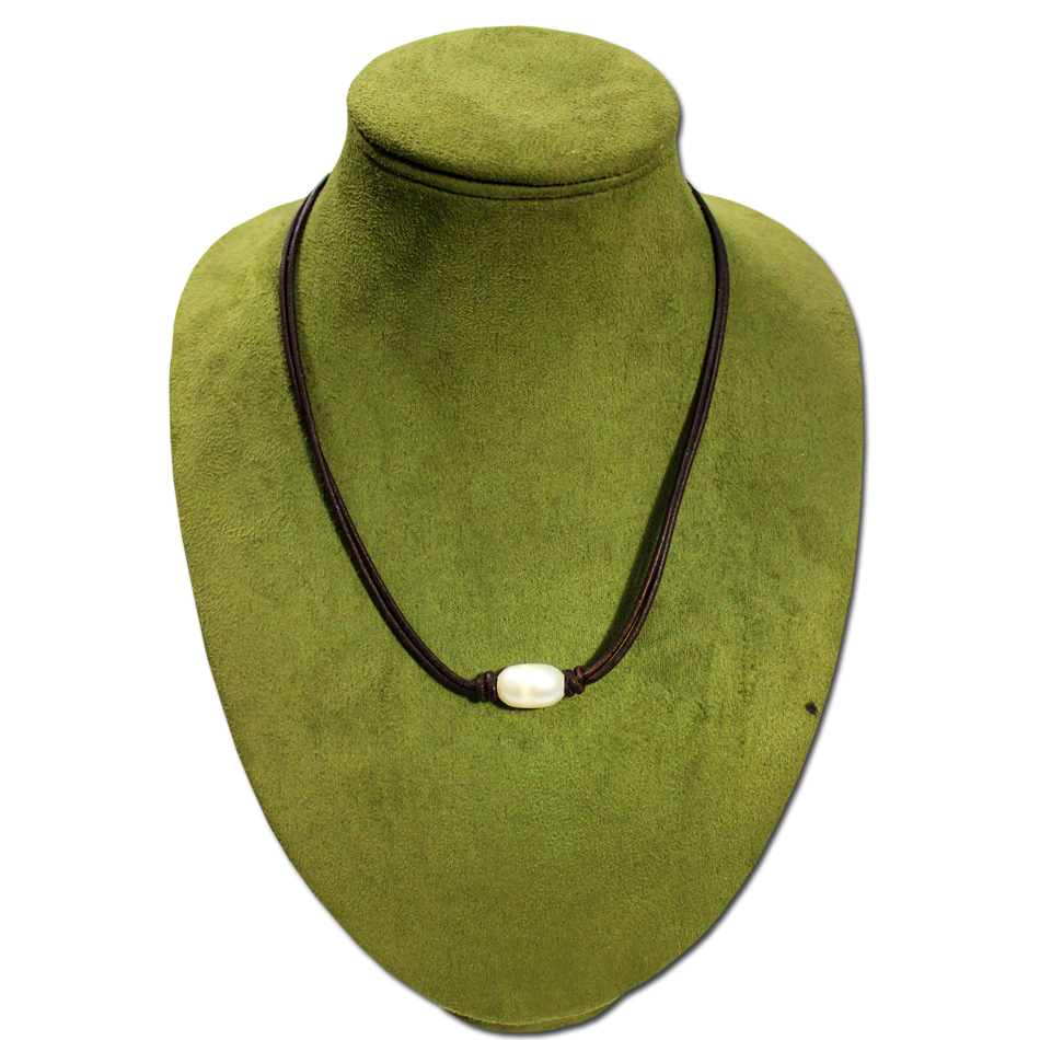 

Vienna new light necklace lady 10 * 10mm freshwater pearl pendant leather necklace brand jewelry women's necklace