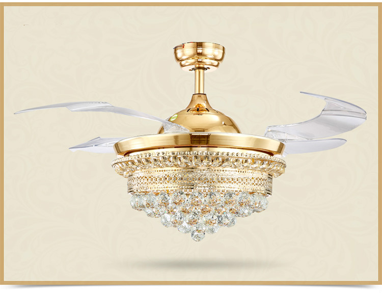 

Ceiling Fan Chandelier Lights Modern Crystal Ceiling Fans with Remote Control Retractable Blades Changeable Light Gold 110V 220V