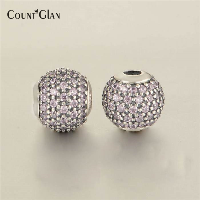 New Pink Small Beads Charms Cz Crystal 925 Sterling Silver Suitable for Pandora Style Charm Bracelets-image-395922955