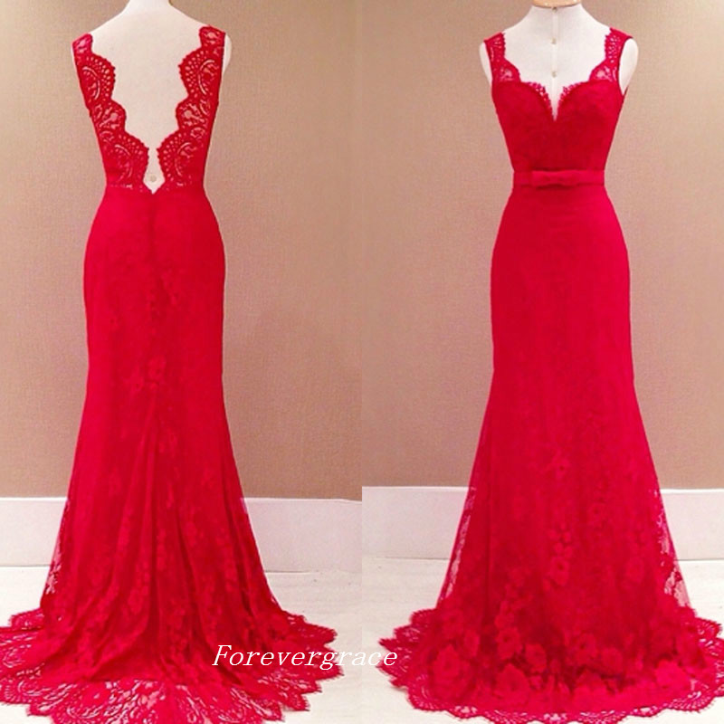 Vraies Photos couleur rouge robe de bal modeste longue en mousseline de soie sans manches dos nu dentelle vêtements de cérémonie robe de soirée s