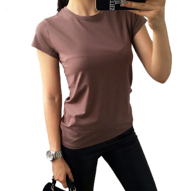 

Women S-3XL Plain T Shirt Cotton Elastic Basic T-shirts Female Casual Short Sleeve Tops, White