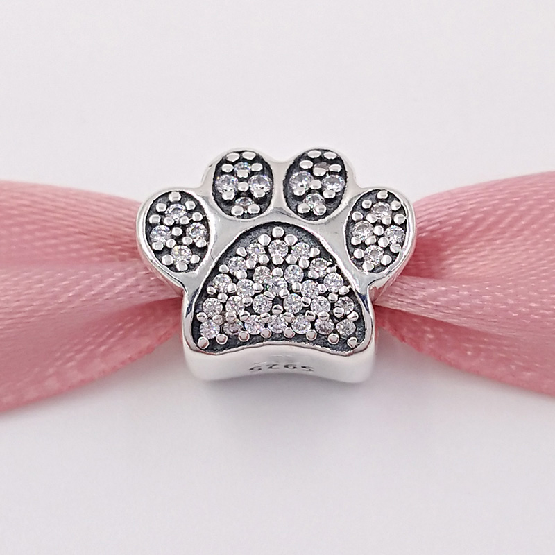 

Authentic 925 Sterling Silver Beads Pavé Paw Charm Fits European Pandora Style Jewelry Bracelets & Necklace 791714CZ Animal Cat Crystal
