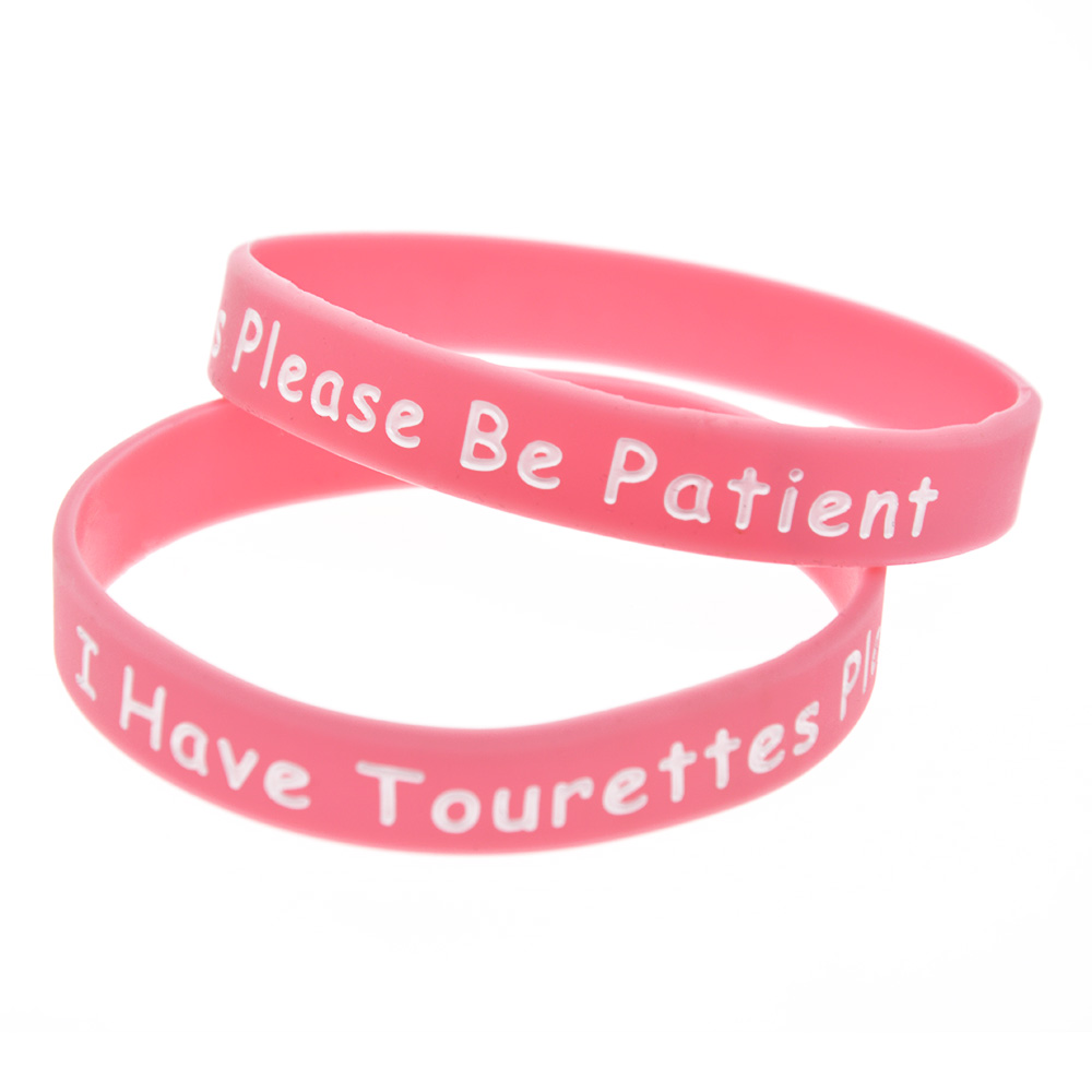 

100PC I have Tourettes Please be patient Silicone Bracelet Debossed and Filled in Color Adult Size Promotion Gift