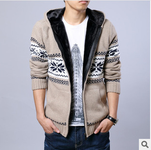 

Wholesale free shipping New arrival men christmas sweater with deer thick knit cardigan mens clothing snowflake fleece sweatercoat, Gray