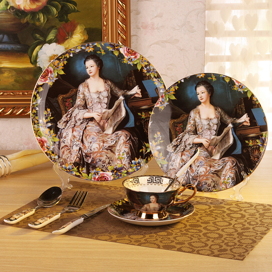 

8-Pcs Bonechina Dinnerware Set with dinner plates, salad plates,dinner knife,dinner fork,tea Cup,Saucer,coffee Spoon,dinner Spoon