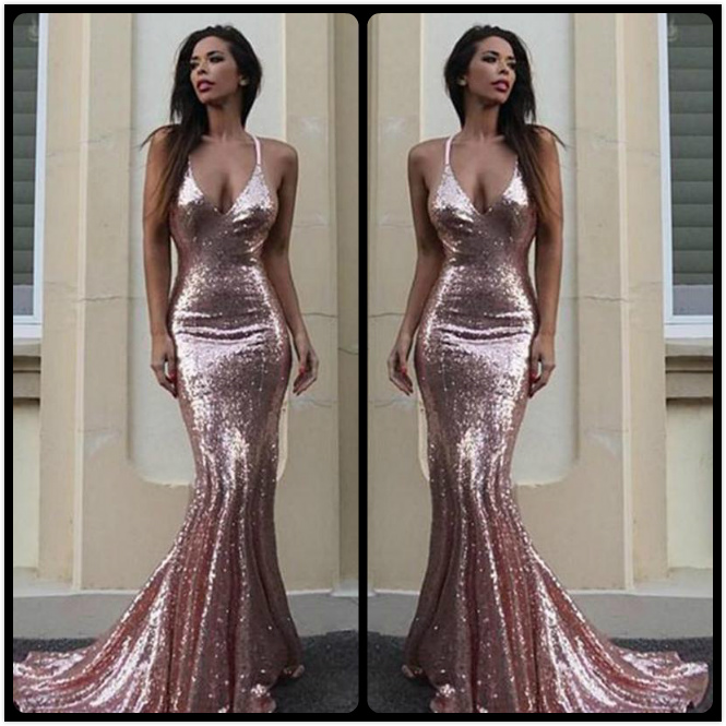 

Sexy Bling Sequined Open Back Prom Dresses 2020 Long Party Prom Gowns Halter Plunging V Neck Pageant Red Carpet Dresses, Same as image