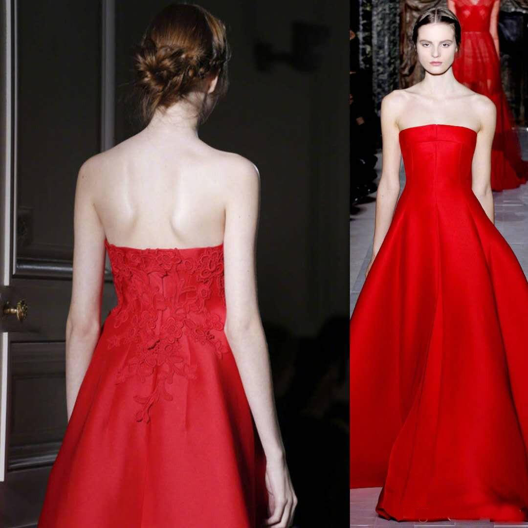 

Red A Line Bridal Party Dresses 2018 Strapless Applique Elastic Silk like Satin Long Evening Celebrity Gowns Fashion Formal Vestido, Dark green