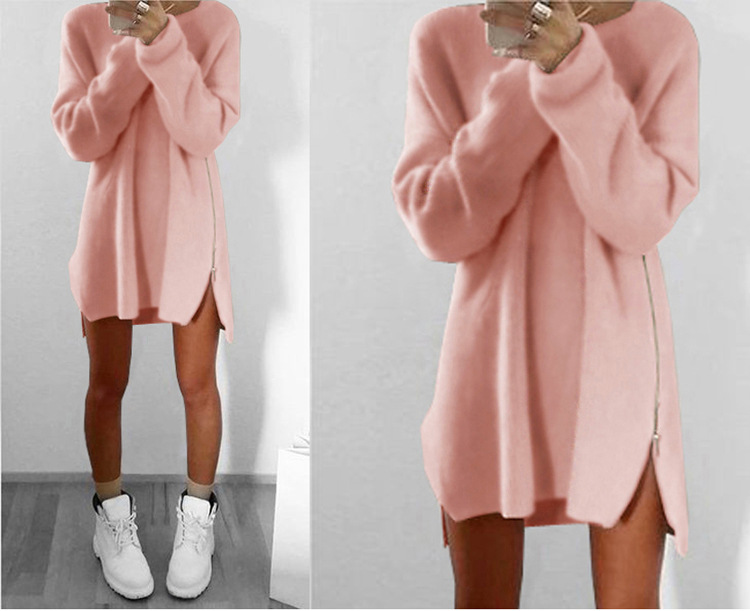 Elegant Autumn Long Sleeve Sweater Dress Women Casual 2016 Zipper Kintted Loose Winter Tunic Dresses robe hiver vetement femme