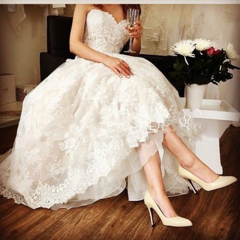 Vente chaude!! Robes de mariée courtes dentelle chérie US2-26W ++ en stock appliques nouvelles robes de mariée formelle occasion spéciale moderne