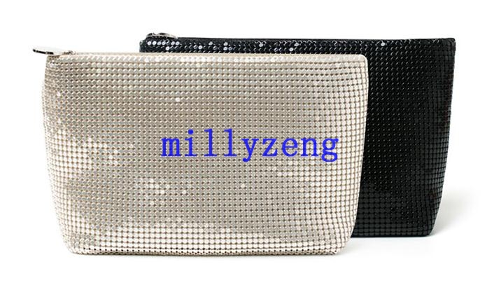 

Lady Shiny Cosmetic Bag Hand Bag Small Portable Large Capacity Mobile Phone Clutch Package Cosmetics, Black