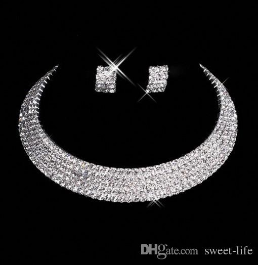 

15035 Designer Sexy Men-Made Diamond Earrings Necklace Party Prom Formal Wedding Jewelry Set Bridal Accessories Free Shipping In Stock, White