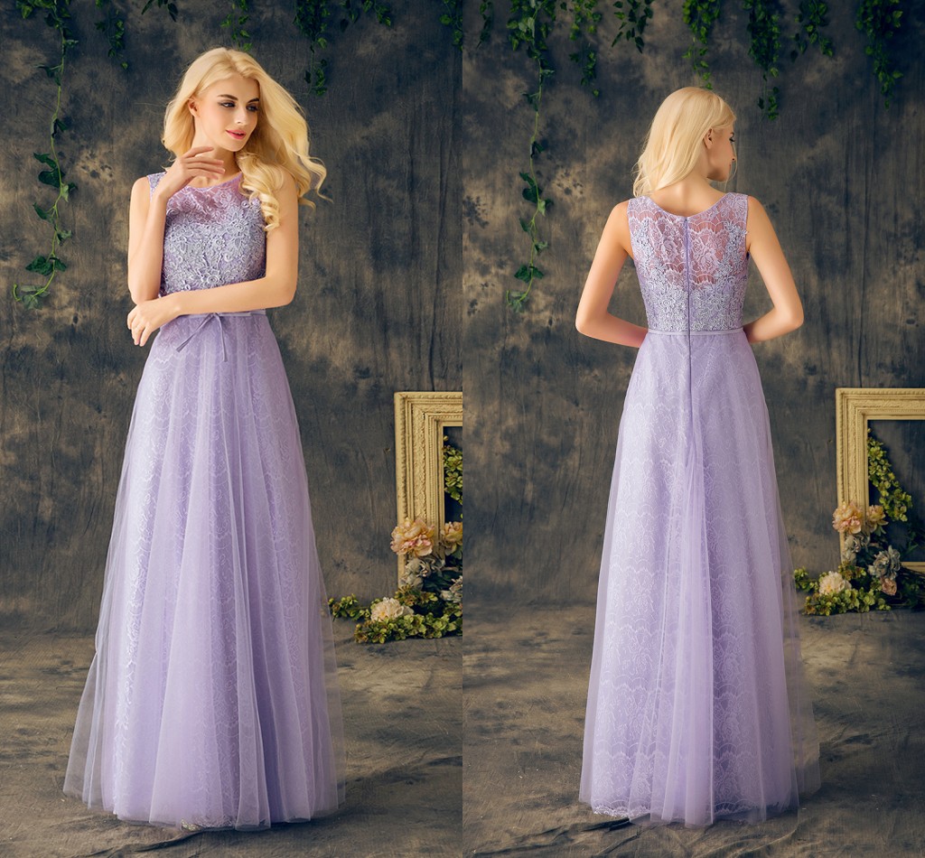 Vintage Lavender Prom Dresses Scoop Neck Sleeveless A Line Lace Long Formal Dresses Evening Wear Real-image-204707393