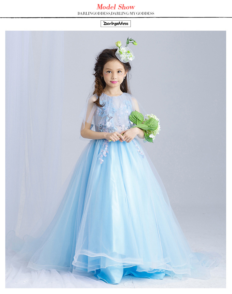 

2017 New Arrival Light Blue Flower Girl Dresses for Weddings Girls Pageant Dresses Kids with Long Train beautiful dress, Yellow