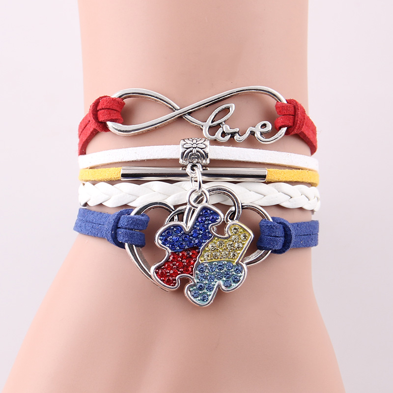 

Wholesale-Infinity Love Hope Autism Awareness Bracelet Rhinestone Puzzle Piece Charm bracelets & bangles for women men jewelry