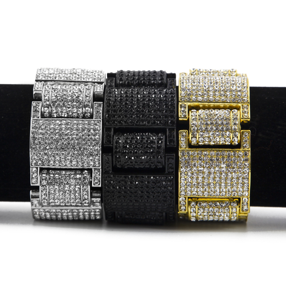 

Men Women Hip hop Wide I Square Shape Rhinestones Bracelet Bangle Bling Imitation diamond Chains Link Wristbands Fine Jewelry