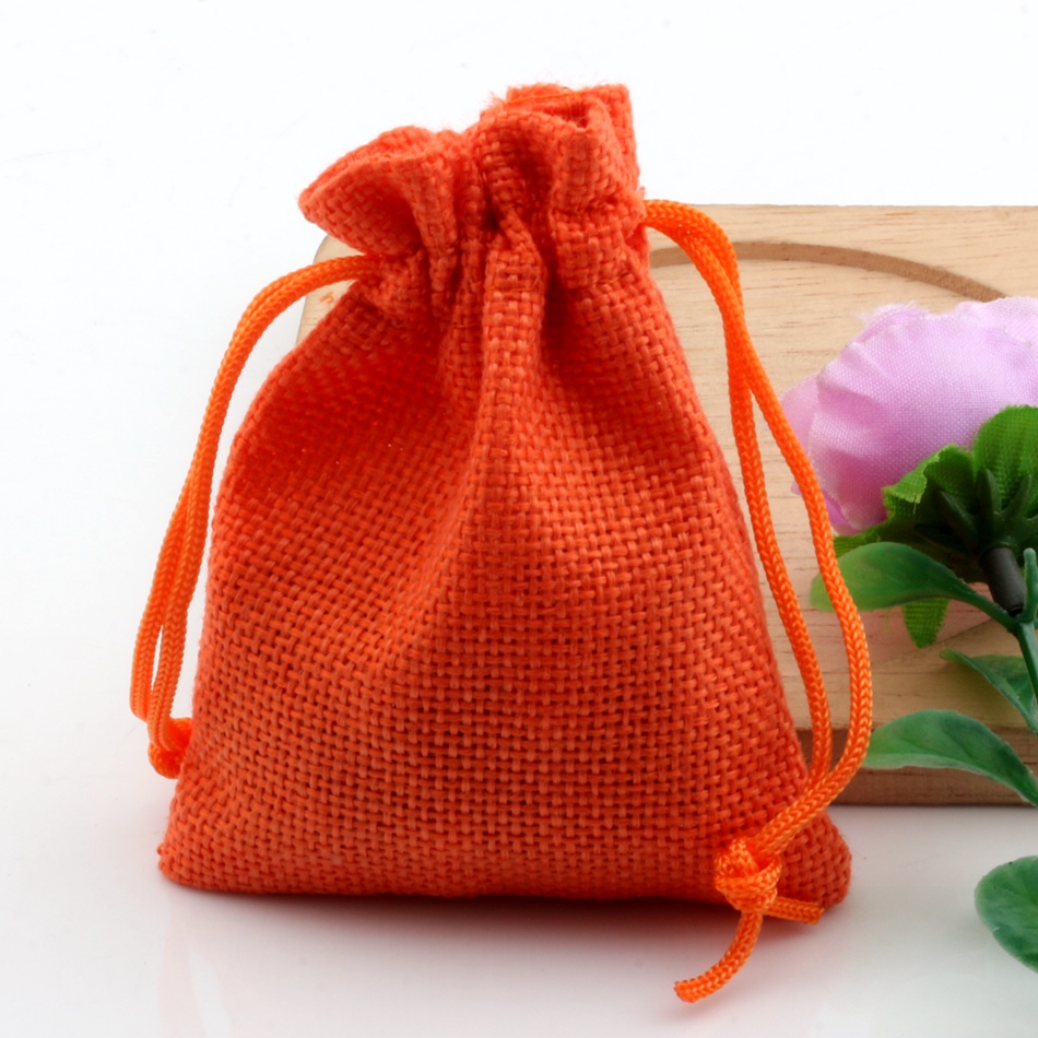 

50pcs Linen Fabric Drawstring bags Candy Jewelry Gift Pouches Burlap Gift Jute bags 7x9cm / 10x14cm /13x18cm / 15x20cm ( orange )