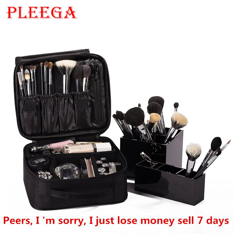 

Wholesale- PLEEGA Women Cosmetic Bag High Quality Travel Cosmetic Organizer Zipper Portable Makeup Bag Designers Trunk Cosmetic Bags, Black a