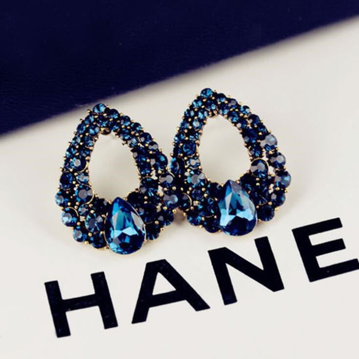 

Luxury Sapphire Wedding Earring Crystal Rhinestone Waterdrop Earrings Stud for Women Girls Party Ear Jewelry European Style, Golden;silver
