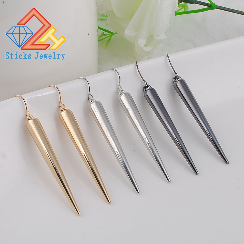

Trendy Dangle earring European American retro rivet 3 color optional cone punk romantic earring hook