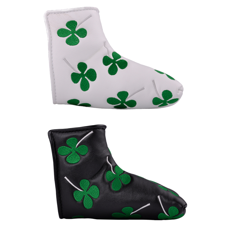 

New golf high quality PU golf putter cap sets of black and white color with clover embroider Brand Golf Putter Headcover