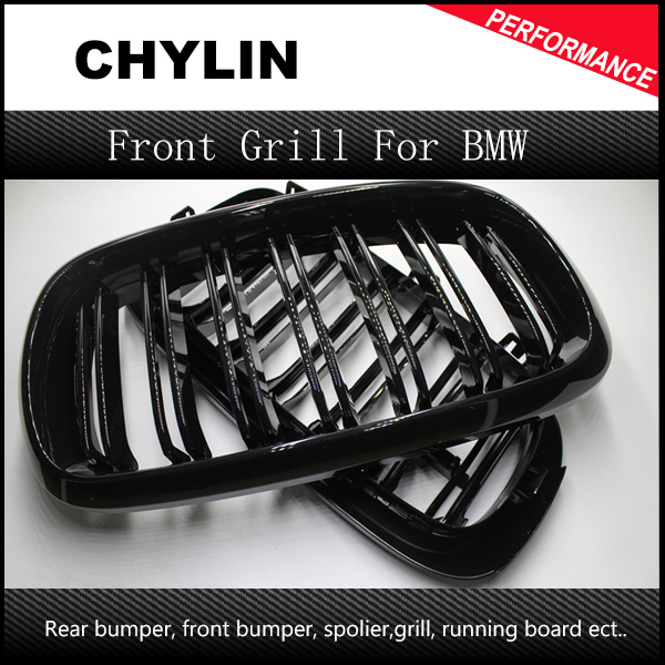 2PCS X5 X6 ABS Framed Dual Slat Grill Front Kidney Grille Fit for BMW F15 F16 Bumper with M Emblem Gloss Black 2015 2016