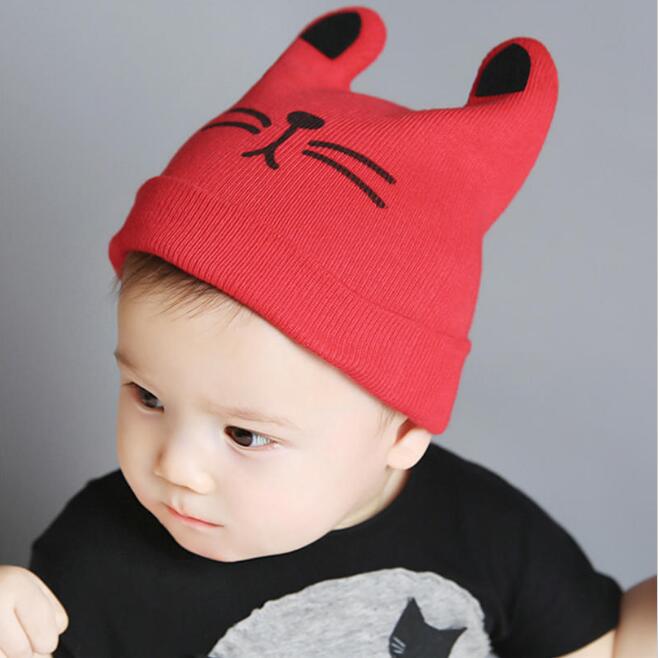 

Cartoon Cat Ear Toddler Hats Winter Boy Caps Boy Warm Knitted Newborn Hats Girls Beanies Skullies Cute Headwear, Multicolor