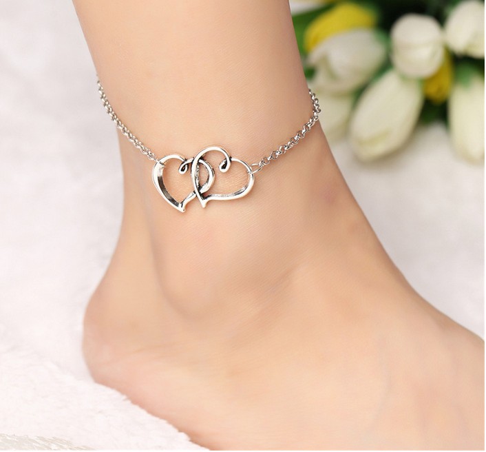 

Heart Charm Ankle Bracelets Antique Silver Plated Foot Chain Beach Foot Sandal Anklet Ankle Bracelet Foot Chain, Red;blue