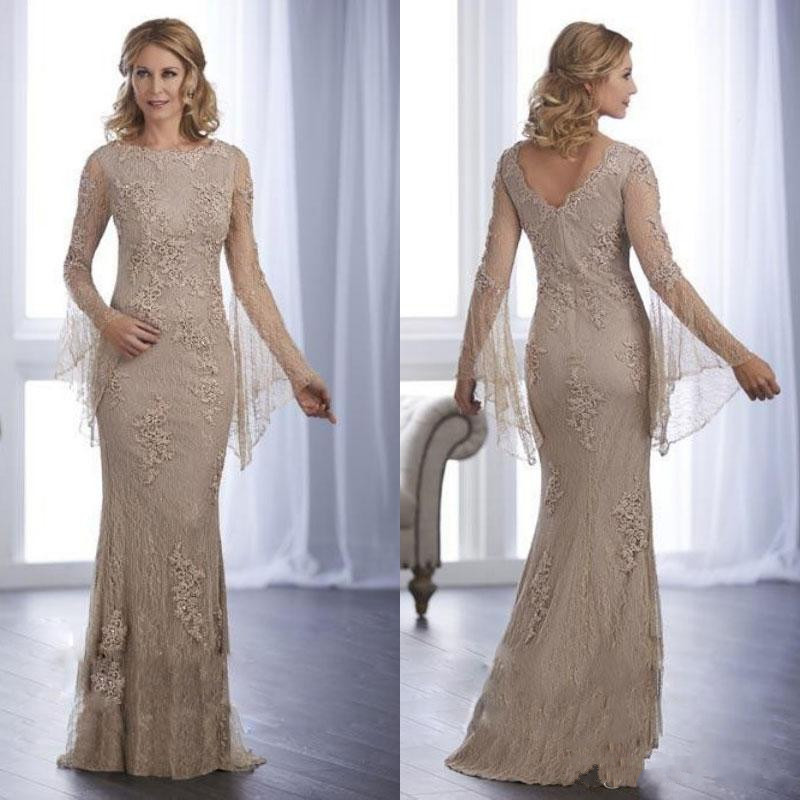 

Vintage Long Sleeve Mother Of The Bride Dresses Lace Appliqued Mermaid Wedding Guest Dress Plus Size Mothers Groom Gowns Custom Made