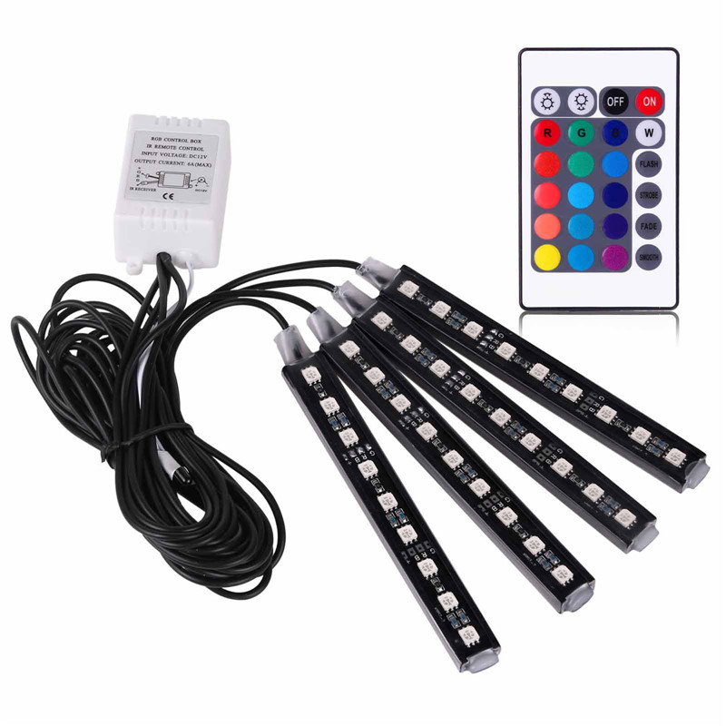 4Pcs Sound Voice Controller Car Interior RGB LED Strip Light Atmosphere Lamp Foot Decorative Light Lamp+24 Keys Remote Control-image-406826318