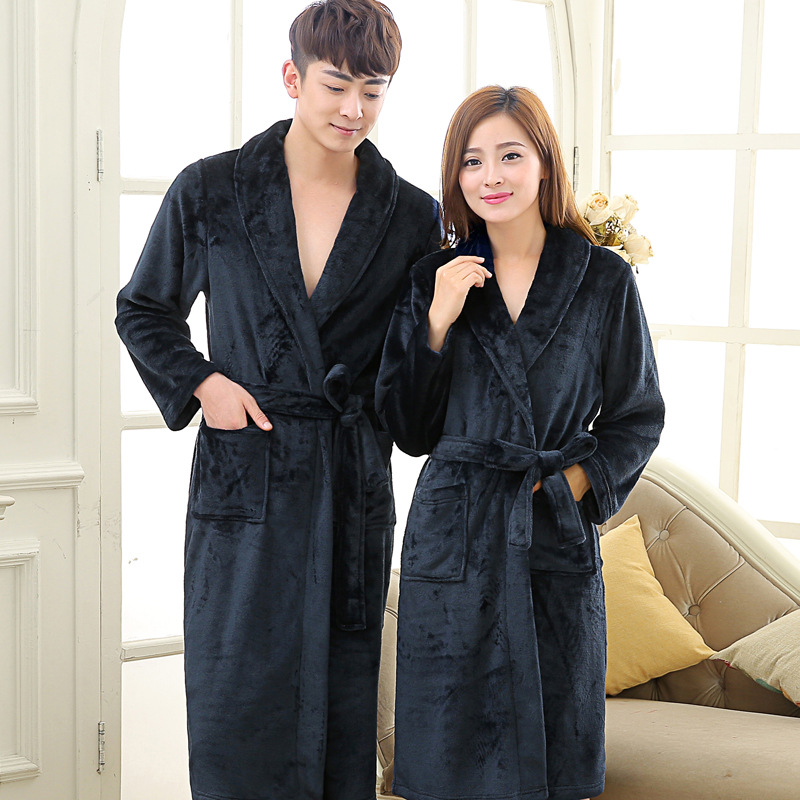 

Towel Bath Robe Dressing Gown for Women Men Sleeve Solid Coral Fleece Bathrobe Peignoirwn Nightgos Robes Sleepwear, Black;red