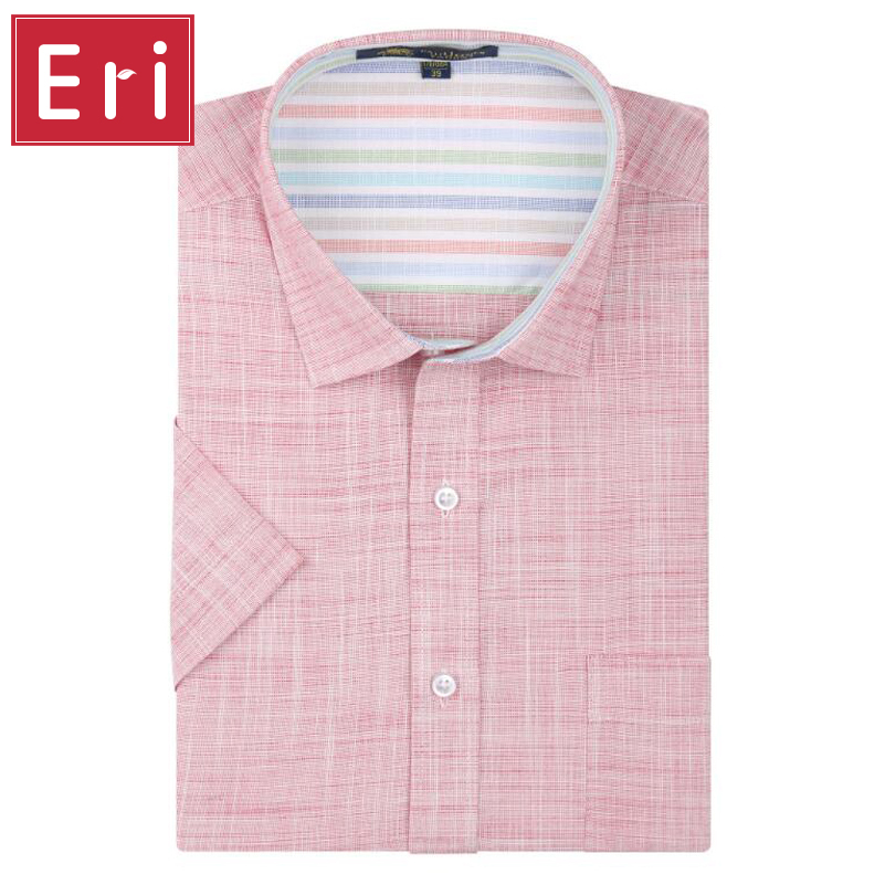 

Wholesale- Linen Men Dress Shirts 2017 New Non Iron Slim Fit Short Sleeve Formal Business Fashion Casual Solid Shirts Social 3XL X068, D4111