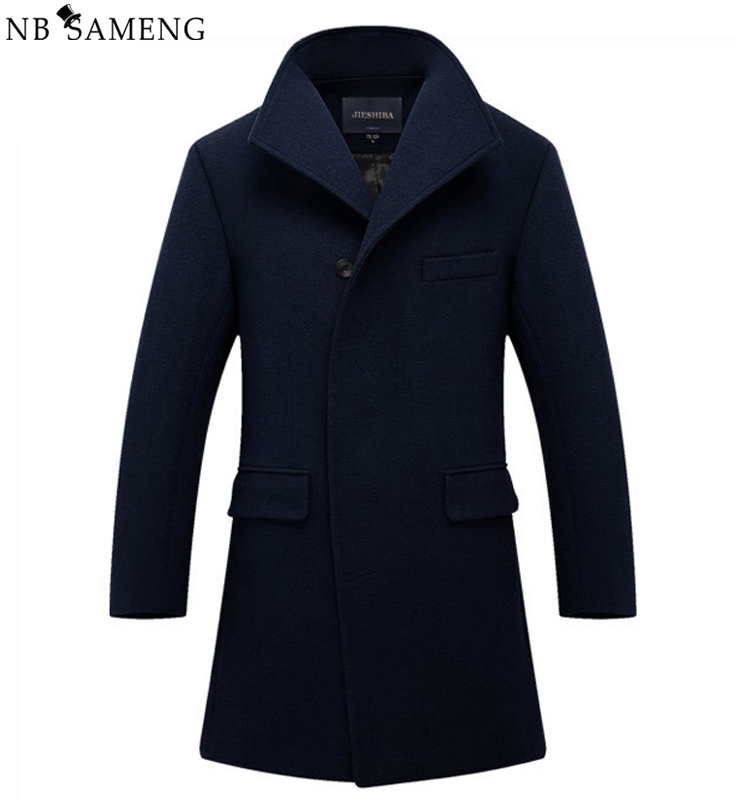 

Wholesale- New Man Long Trench Coat Wool Coat Winter Peacoat Men's Wool Coat Mens Overcoat Men's Coats Male Clothing M-2XL 13W0270, Black