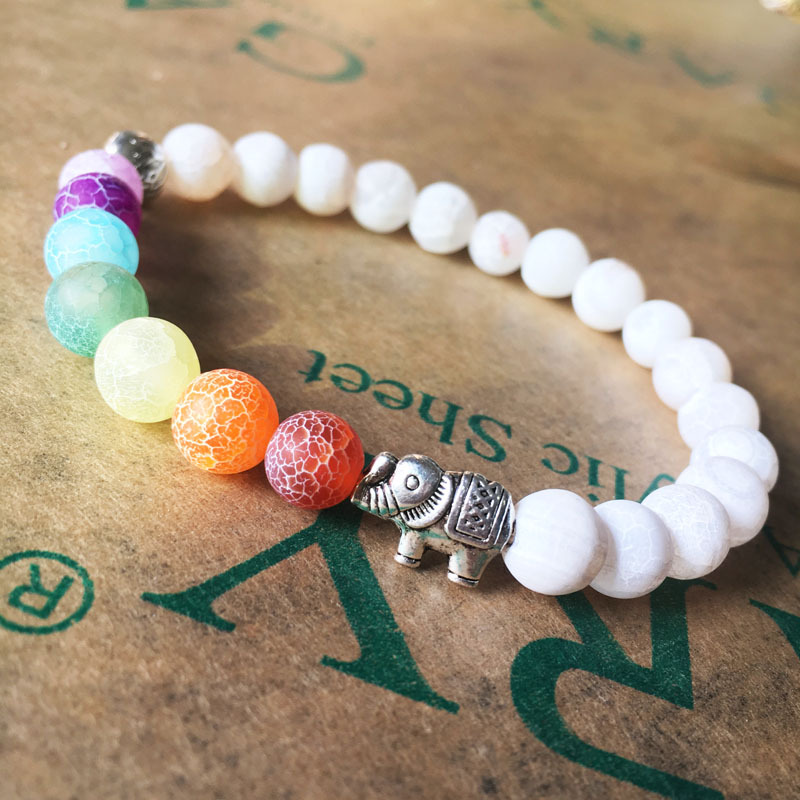

New explosion elephant colorful yoga energy bracelet hand string weathering colorful agate Chakra 8MM wholesale Free Shipping