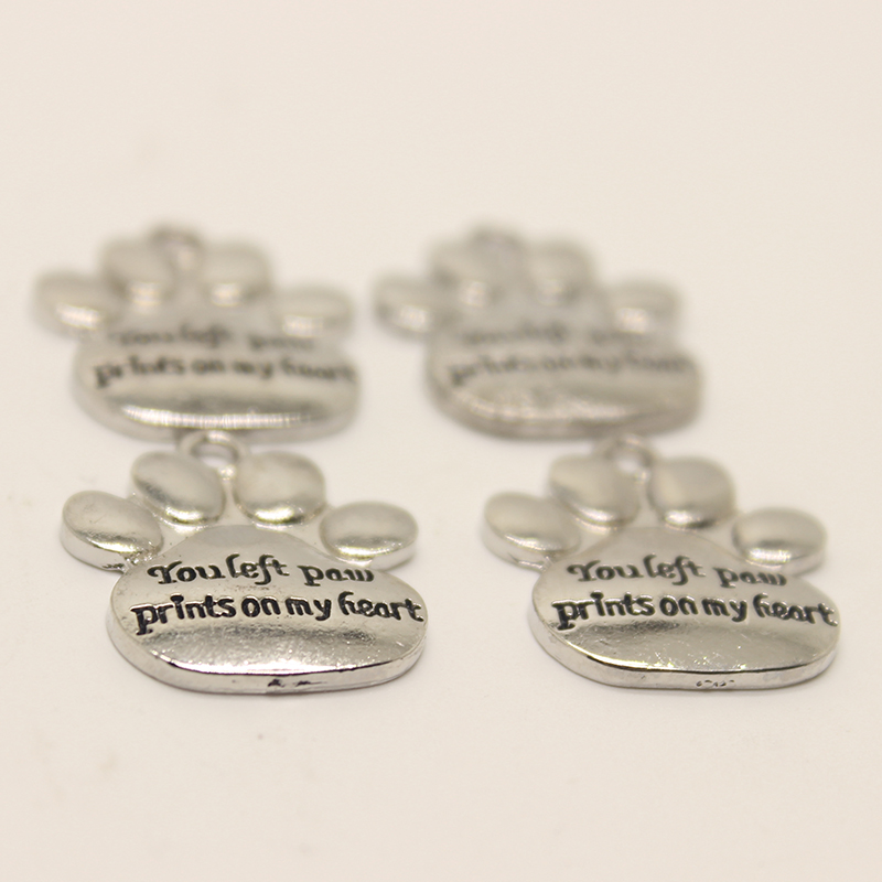 

15pcs--23x19mm Antique silver tone You left paw prints on my heart Memorial Paw Print Charms pendant, Bronze;silver