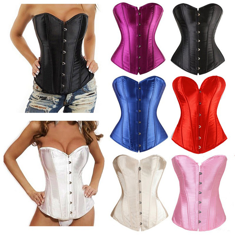 Free Shipping Plus Size Satin Lace Up Hot Waist Trainer Overbust Corset S-6XL Item No W580818