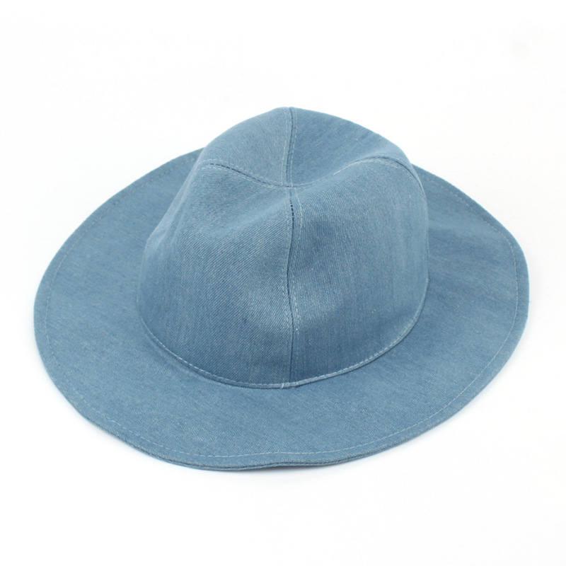 

Wholesale- Women Denim Jazz Hats 2017 Spring Summer Solid Color Casual Cotton Sun Caps For Travel Fedoras Casquette Femme, Blue