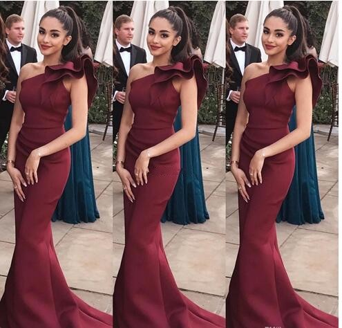 Fashion Floor Length Mermaid Prom Dresses One Shoulder Ruffles Satin African Black Girls Saudi Arabic Evening Dresses Party Dresses