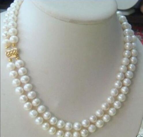 

hot natural 2rows 7-8MM WHITE AKOYA freshwater PEARL NECKLACE 17"18"