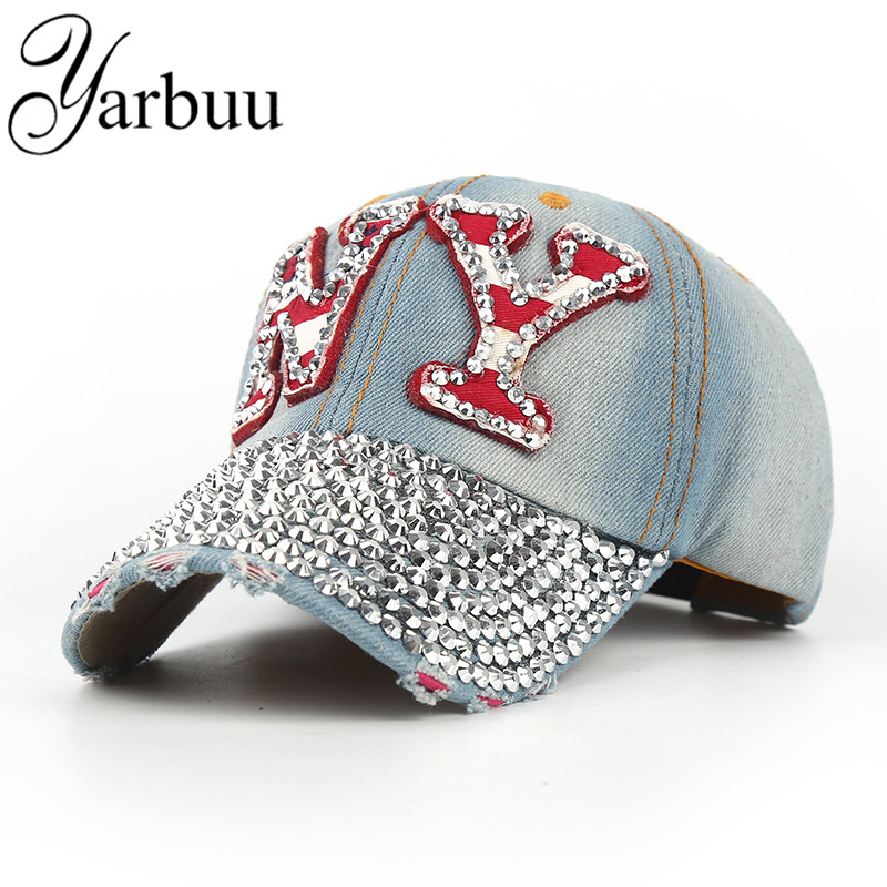 

Wholesale- [YARBUU]baseball Cap With Rhinestone Snapback Hat For Women NY Embroidery Sun Unisex Fashion Cotton Caps Ball, Ny3