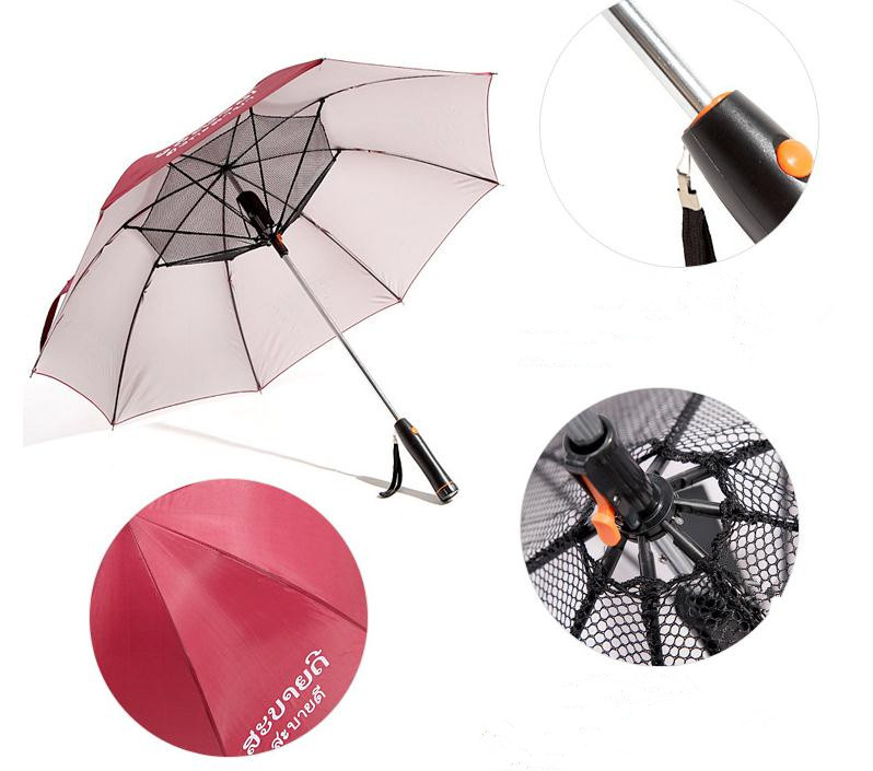 

Red Creative Long-Handle Summer Umbrella with Fan Cooling Down Umbrella UV Sunscreen Umbrella, As pic