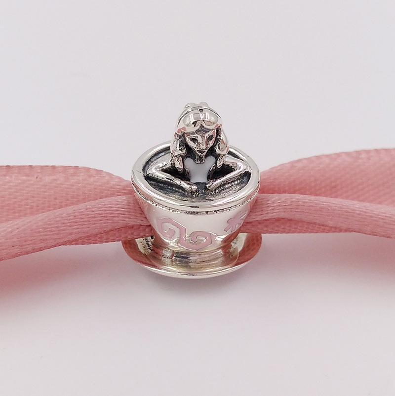 

925 Sterling Silver Beads Alice In Wonderland Teacup Fantasyland Charm Charms Fits European Pandora Style Jewelry Bracelets Necklace