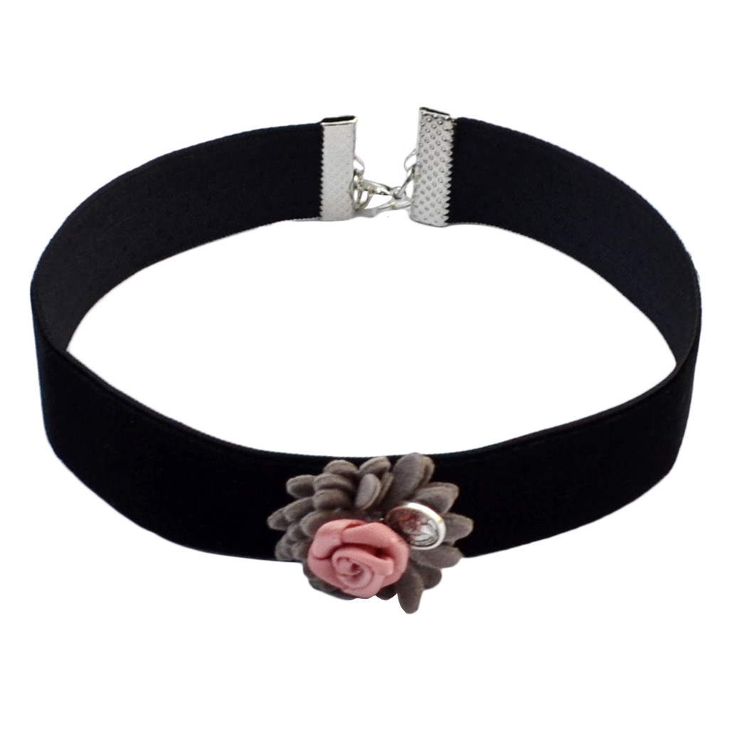 

4 Colors Silver Plated Black Velvet Blooming Rose Flowers Adjustable Wide Choker Velvet Necklace For Women