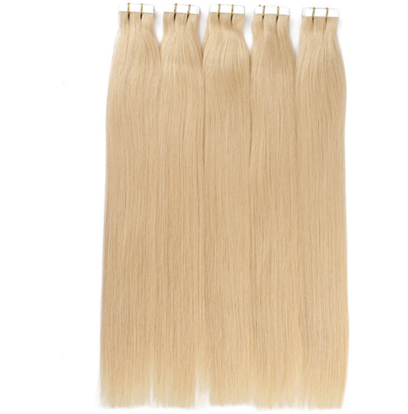 

Grade 6A!!!100% Human Russion remy human hair straight PU tape in hair Extensions 14''-26'' Blonde Color 2.7 g/s 108g/pack 40pcs dhl free, 613 blonde