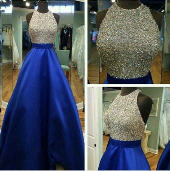 Two Piece Prom Dresses Shining Crystal Beaded With Jewel Sleeveless Open Back Sweep Train Evening Gown 2022 New