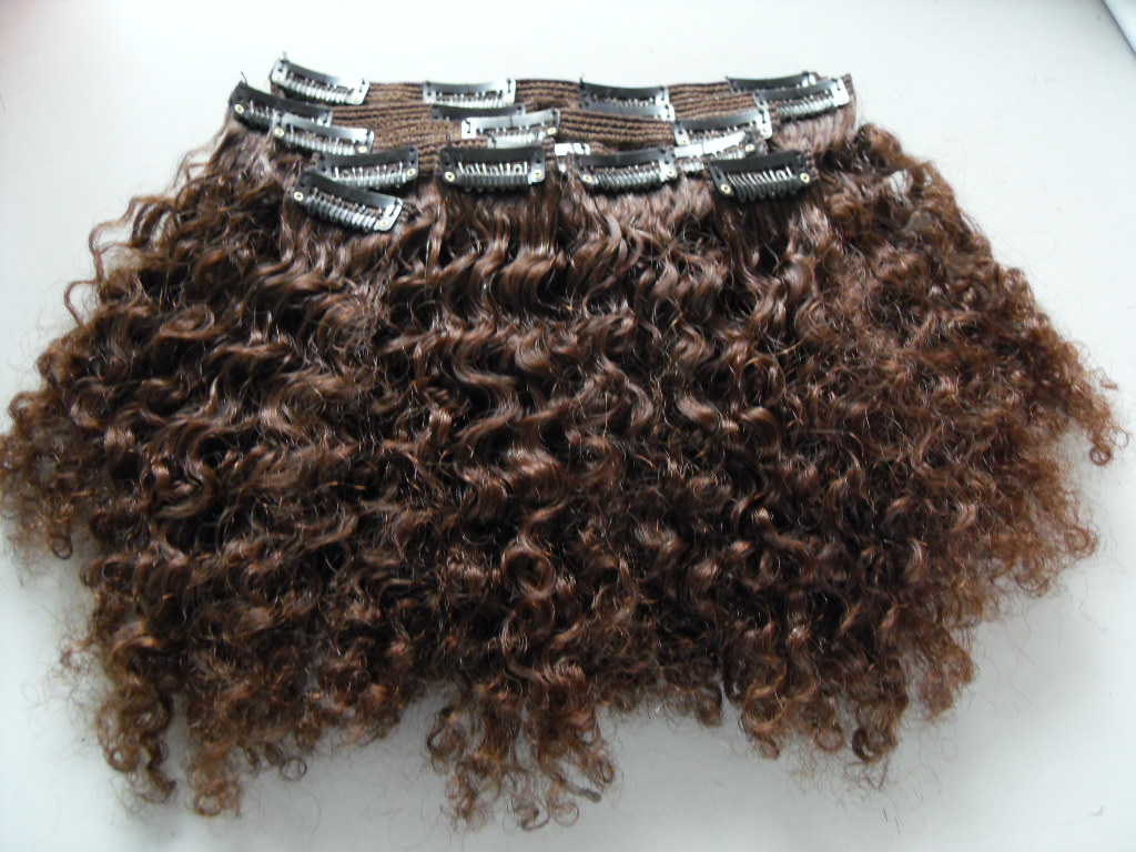 

brazilian human virgin hair extensions 9 pieces with 18 clips clip in kinky curly short dark brown 2# natural color